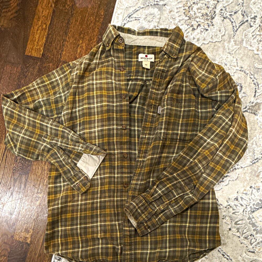 Woolrich Men's L Regular Brown Gray Plaid Long Sleeve Button-Down Button-Up